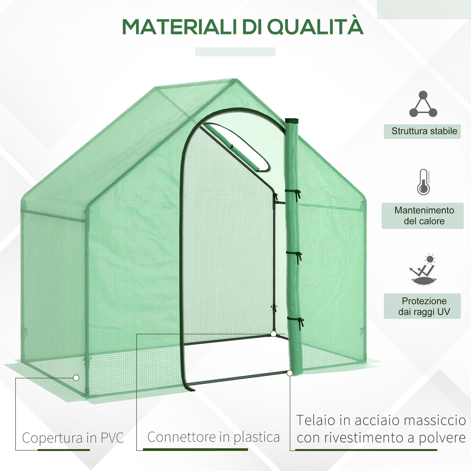 Serre portable 180 x 99 x 168 cm avec porte zippée et fenêtre sur le dessus, idéale pour l'extérieur (jardin, terrasse), couverture en PE, verte. - 5