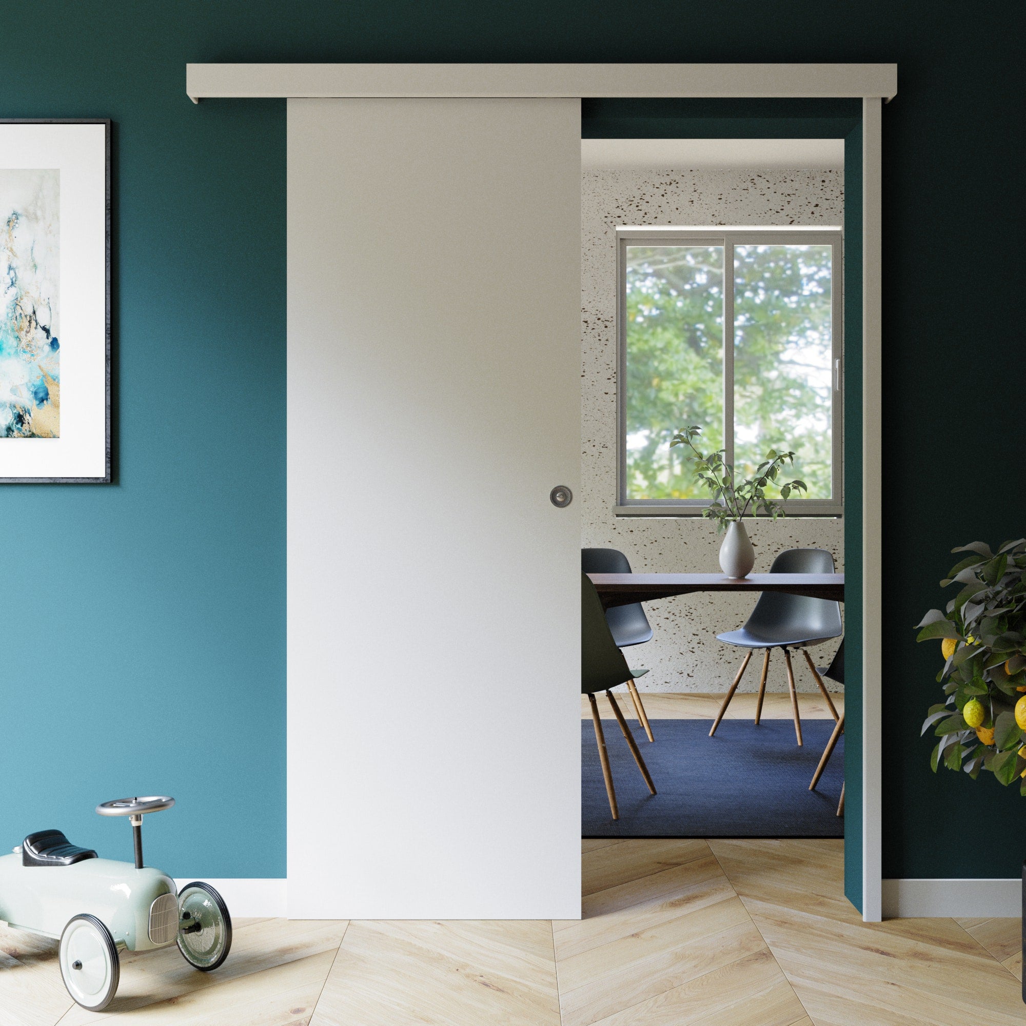 Porte Coulissante avec Rail + Serrure - Prépeinte Plane 73 cm - 3