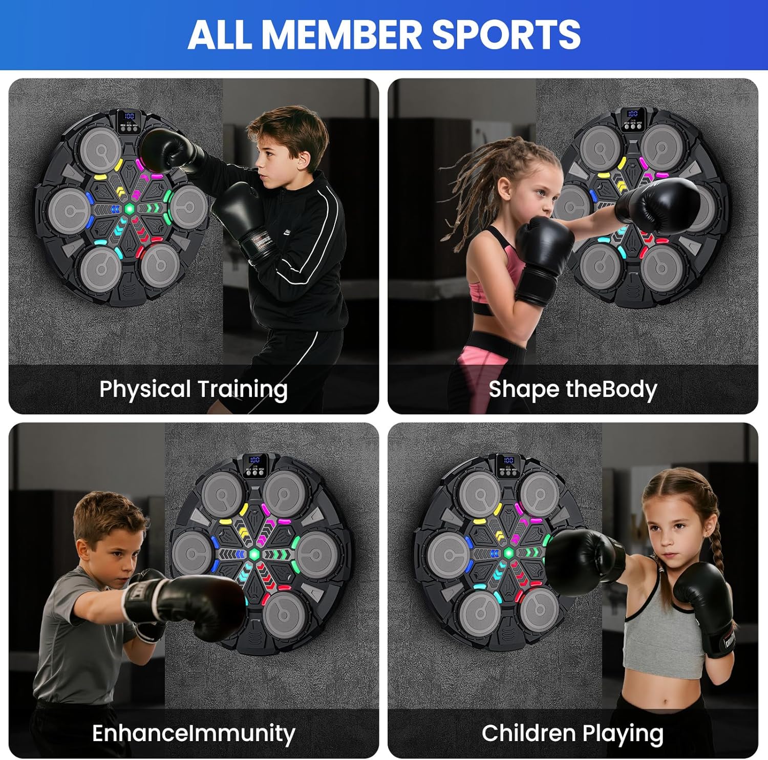 Machine de Boxe Musicale, 2025 Nouvelle Boxe Mural Musique avec Gants de Boxe, Connexion Bluetooth, Lumières LED Colorées, Réglage à 5 Vitesses - 5