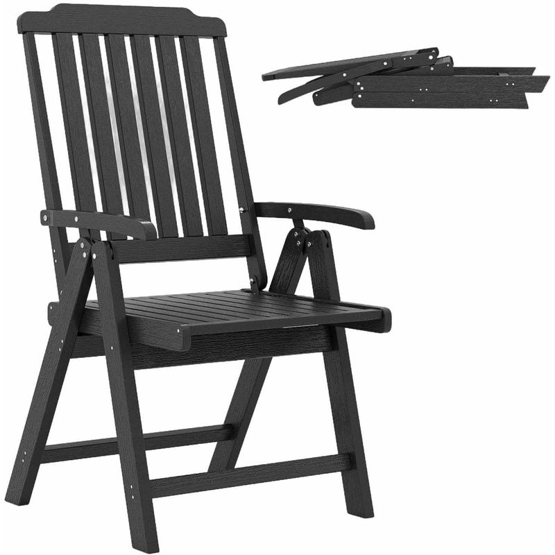 Składane Krzesło Ogrodowe, Fotel Ogrodowy z HDPE z Siedziskiem z Listewkami, Odporny na Warunki Pogodowe, Nośność 150 kg, 55 x 63 x 101 cm (Czarny)