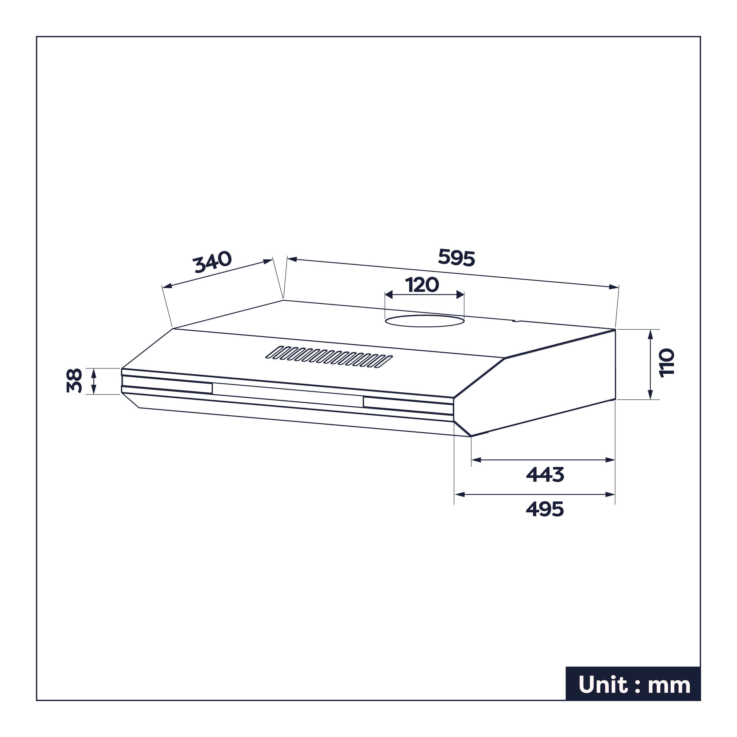 CIARRA Hotte casquette 60cm 320m³/h A+ 3 Vitesses Touche Tactile LED Affichage Recyclage et Évacuation Noir CD6921B - 8