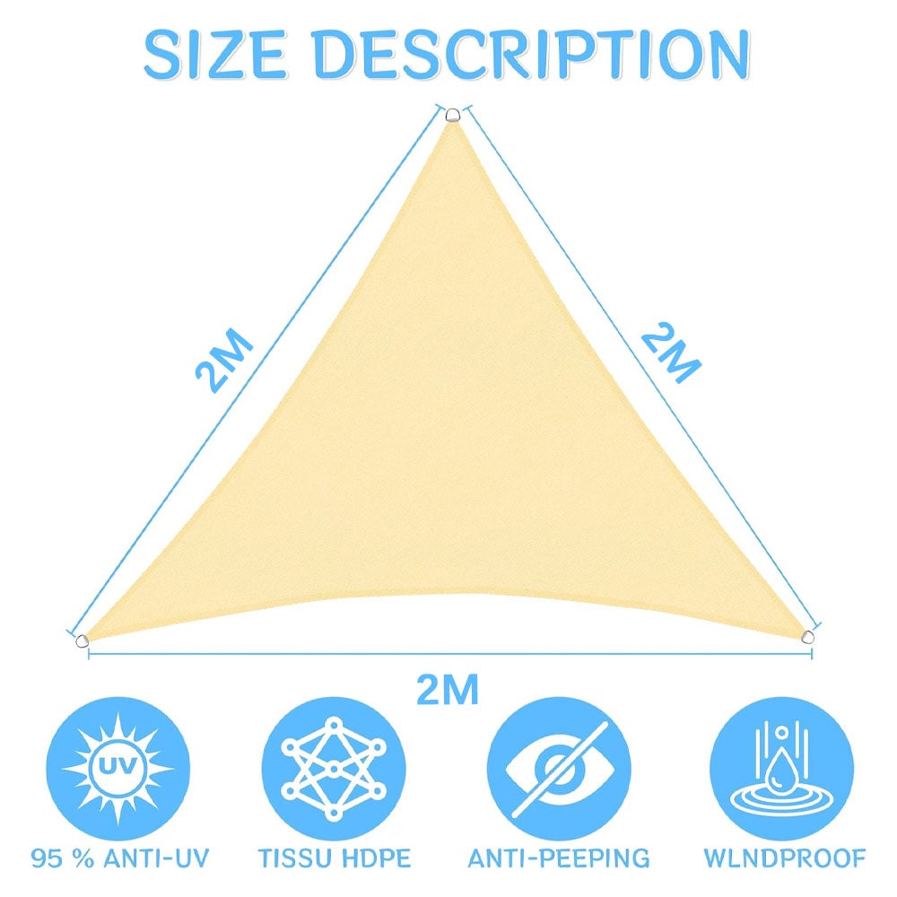 Voile d'ombrage triangulaire 2 x 2 x 2 m - résistant à l'eau et au vent - avec protection UV pour jardin, terrasse, extérieur, camping - Beige - 4