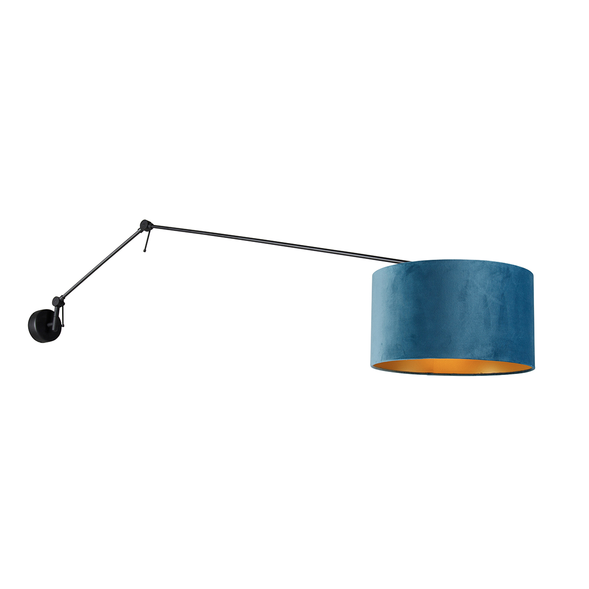 Aplique de pared negro con pantalla velour azul 35 cm orientable - blitz