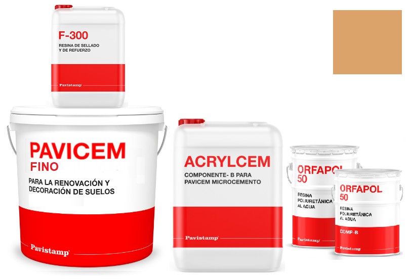 Kit microcemento 8 m2 bicomponente para paredes de yeso o pladur - polureteno mate-oro