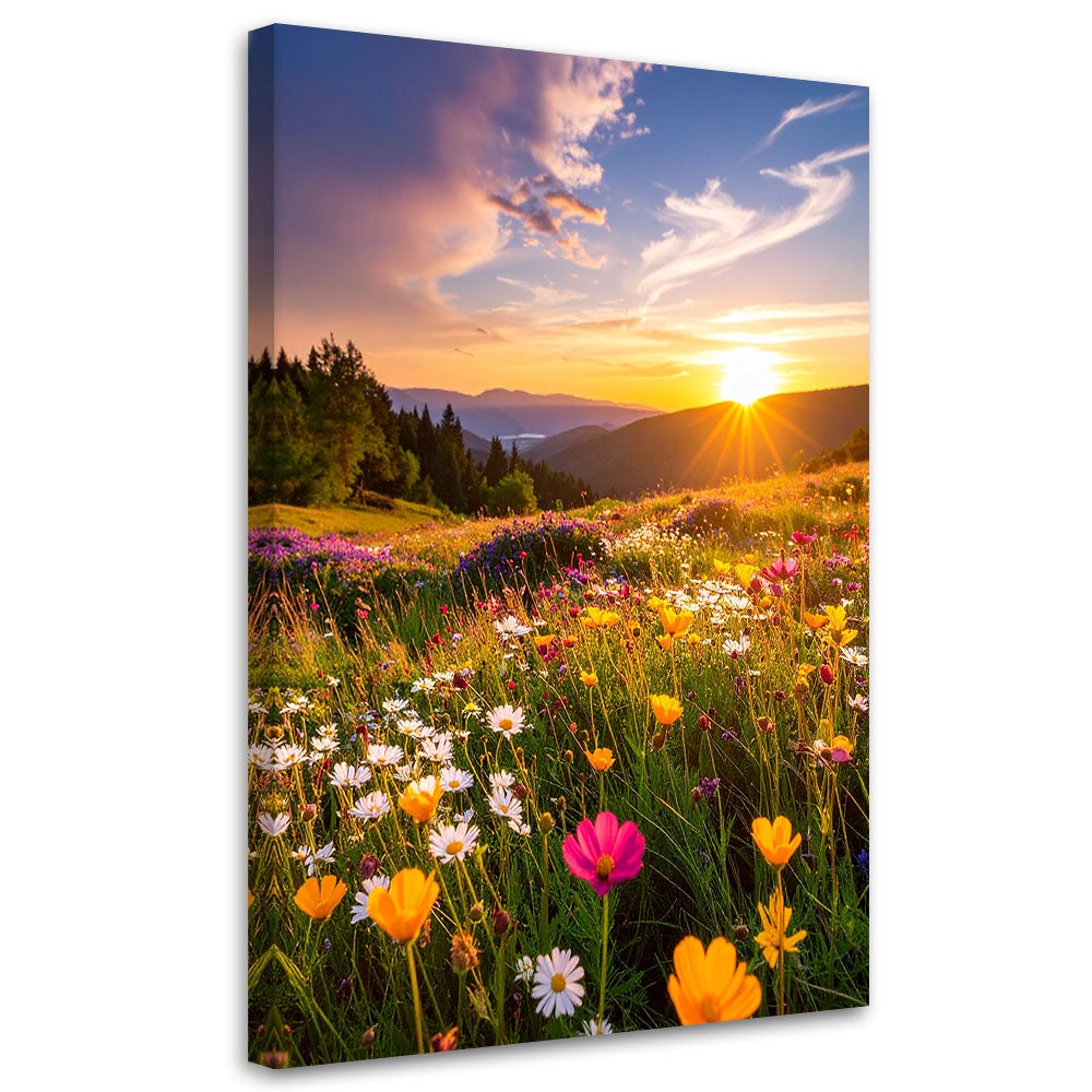 Obraz do salonu sypialni biura, Łąka kwiaty pejzaż górski natura 40x60