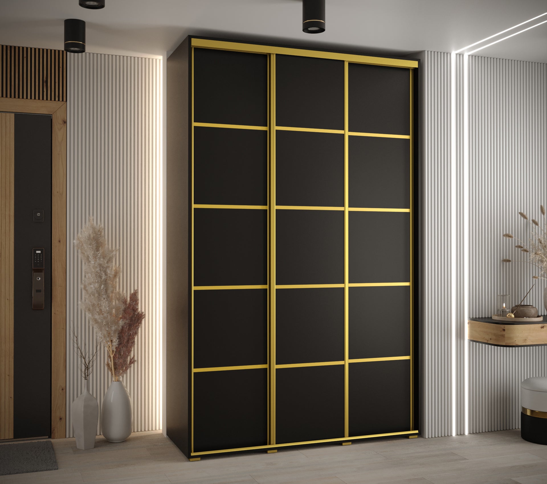 Szafa przesuwna wysoka Davos 4 150 x 60 x 235,2 cm czarny + czarny + u. złoty - Abiks Meble - 2