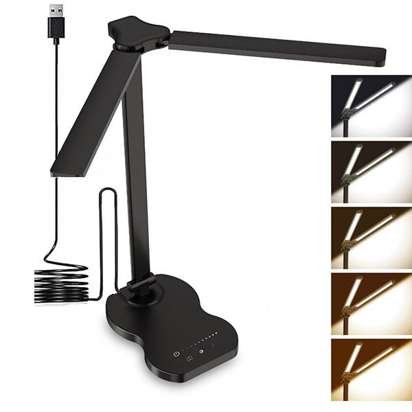 Lampa biurkowa z podwójną głowicą lampka nocna ze zmiennym natężeniem światła lampa biurkowa z funkcją timera wyłączania lampa LED sterowana dotykowo