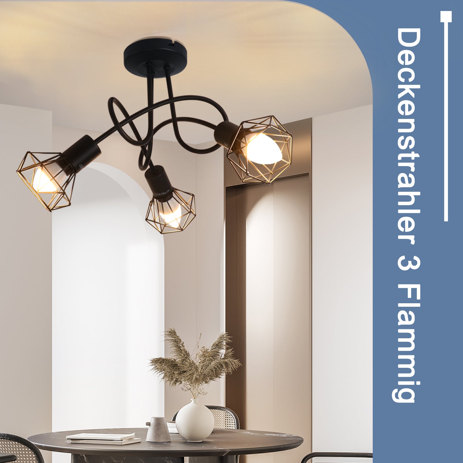 GBLY Plafondspot 4-vlammig Zwart: Plafondlamp Vintage Draaibaar 350° MAX.25W E14 Fitting Industriële Houtnerf Spot Bar voor Woonkamer Slaapkamer Kantoor (zonder lamp