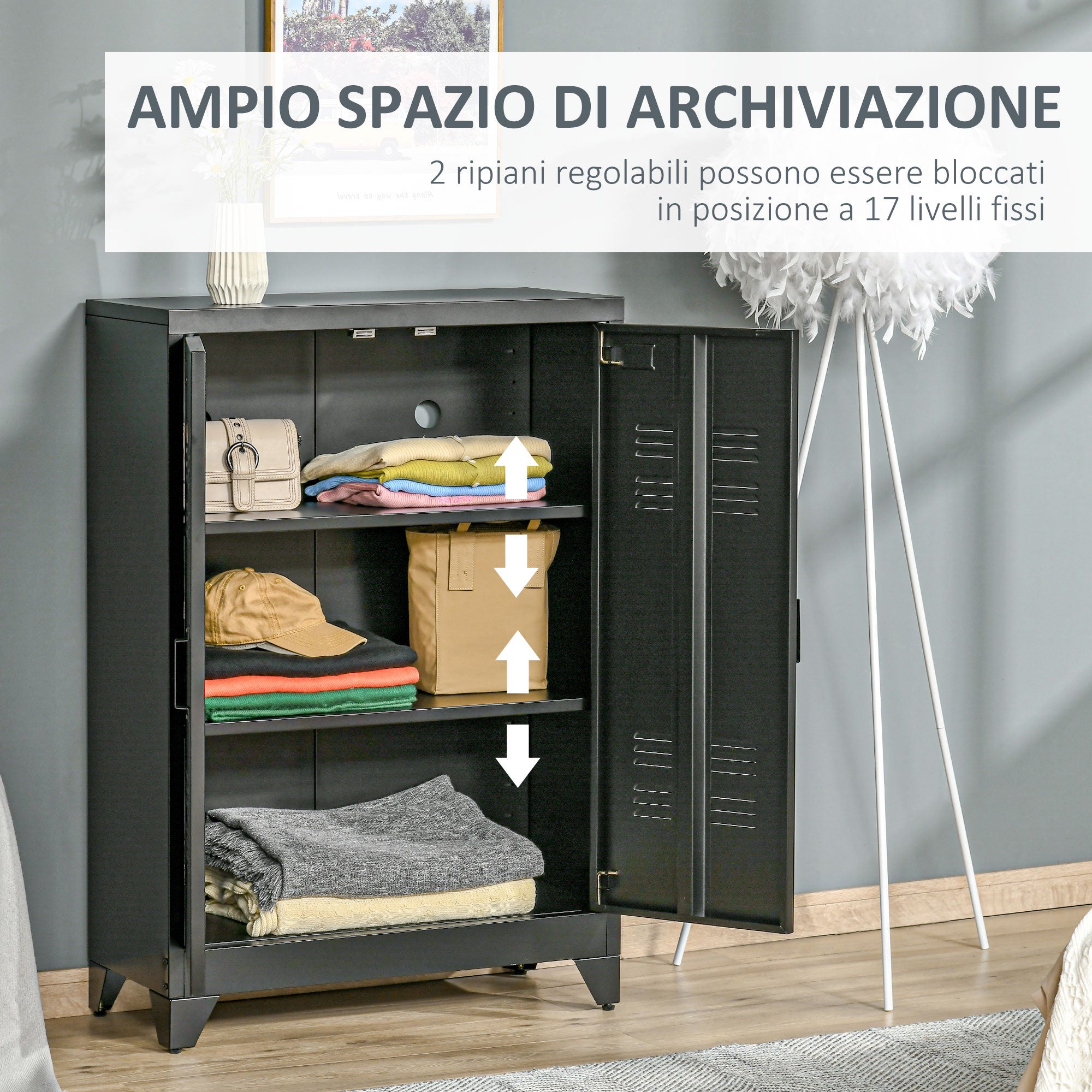 Armoire métallique 2 portes style industriel pour la maison et le garage, 75 x 33 x 110 cm, noire - 6