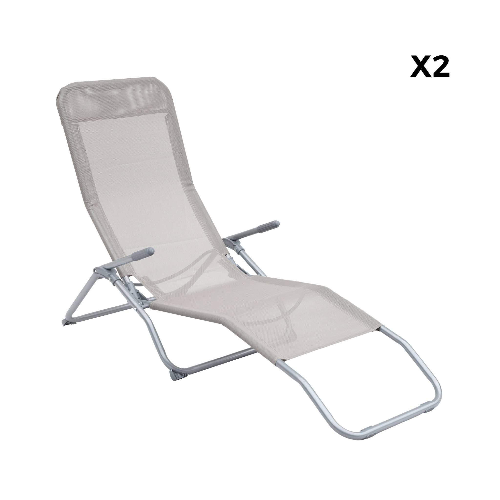 Tumbona plegable de textileno con 2 posiciones, set de 2 Gris pardo - 60x165x70 cm - 4