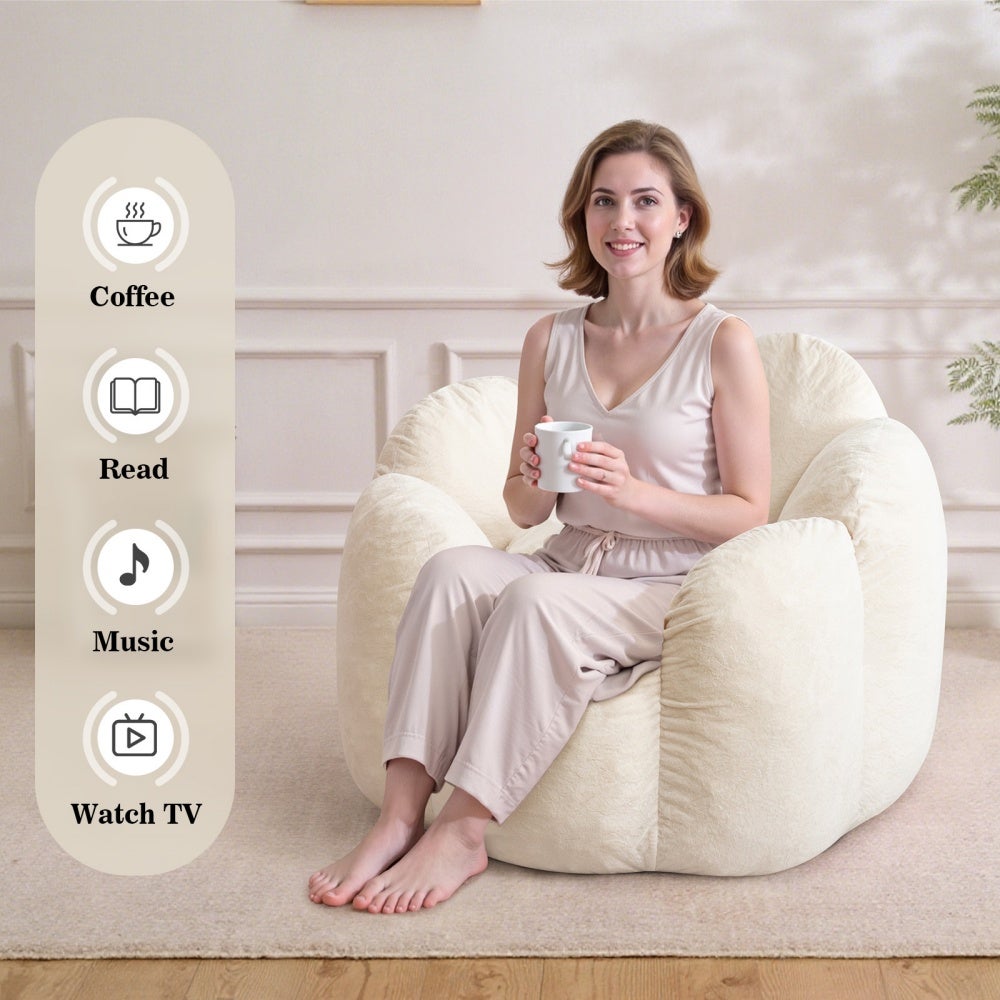 1 x HOMMPA pouf poire fauteuil relax adulte dossier ergonomique velours hollandais déhoussable 100x100x75 cm salon chambre - beige - 2