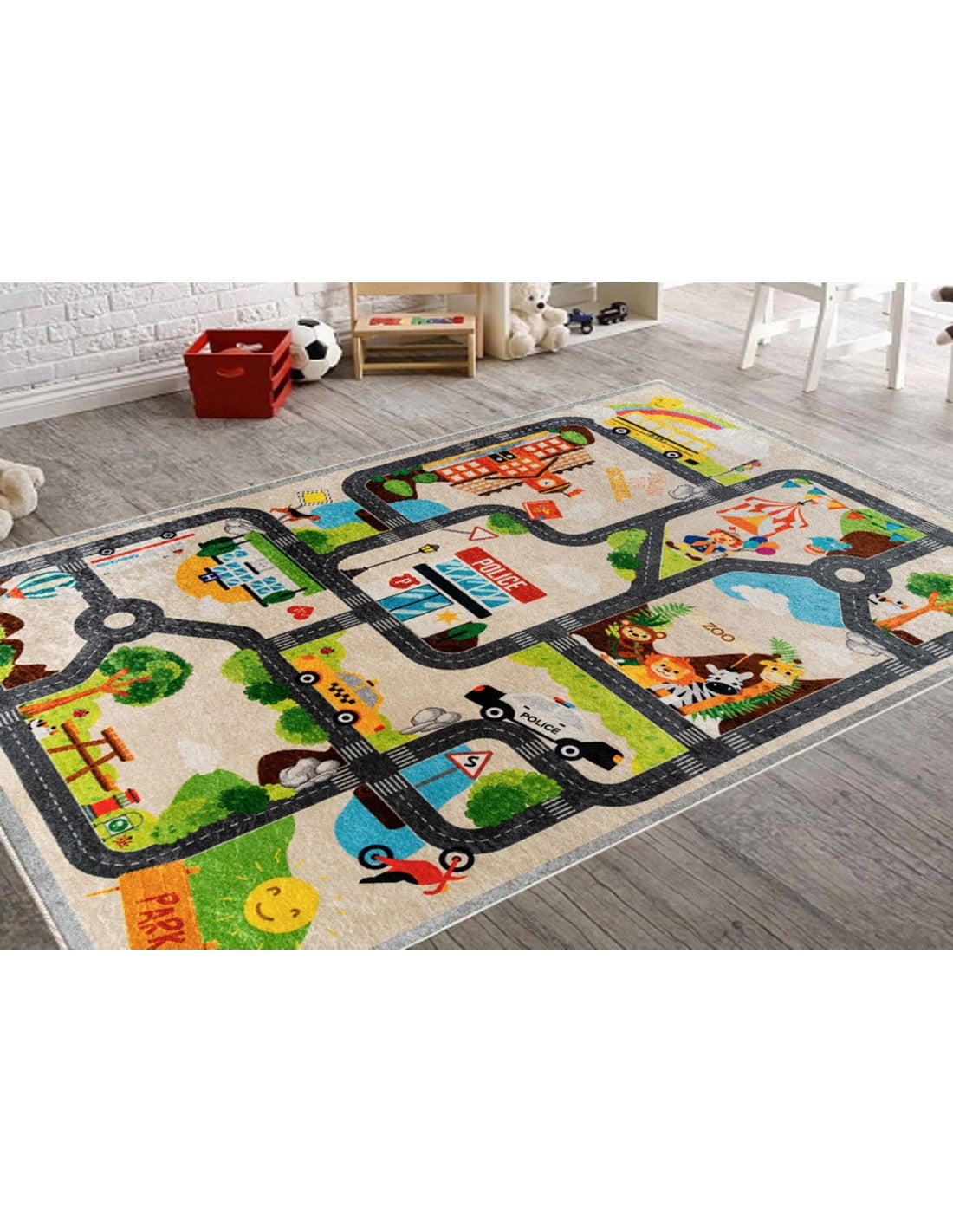 Tapis Enfant Circuit de Voiture - Beige - 80x150cm - 2