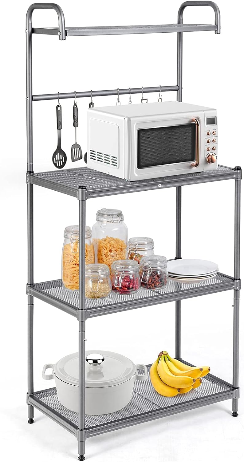 Regał Kuchenny na Żelaznych Nóżkach, 4-warstwowy Stojak do Mikrofalówki z Siatki, Regał Kuchenny, 34 x 59 x 136 cm, Szary