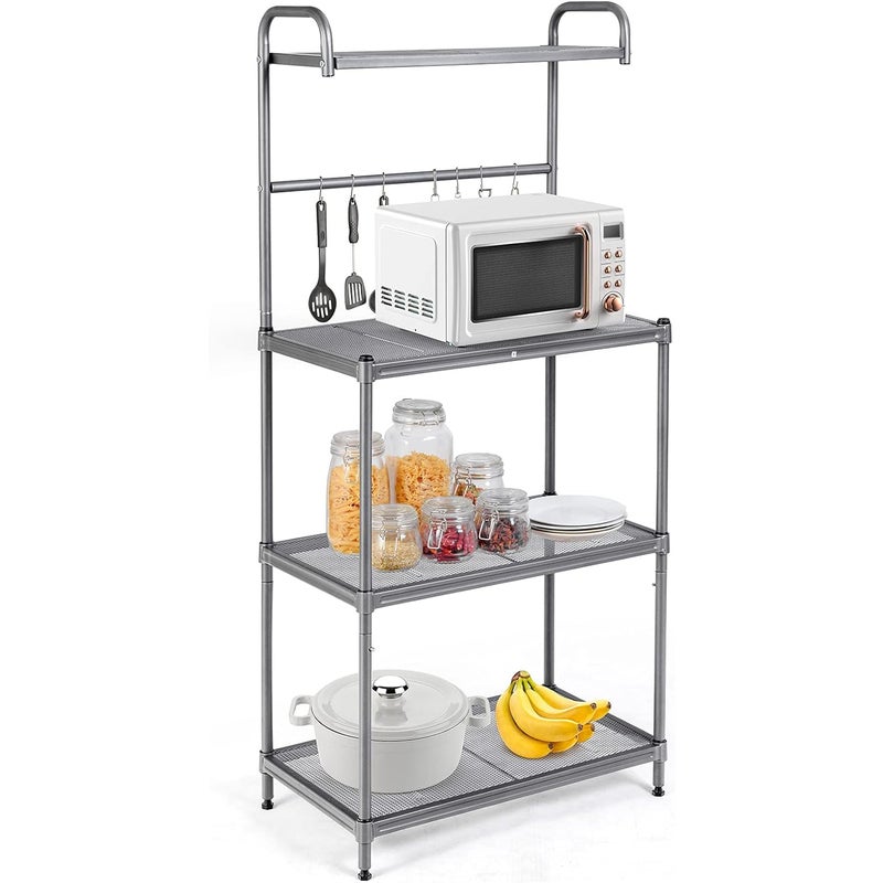 Regał Kuchenny na Żelaznych Nóżkach, 4-warstwowy Stojak do Mikrofalówki z Siatki, Regał Kuchenny, 34 x 59 x 136 cm, Szary