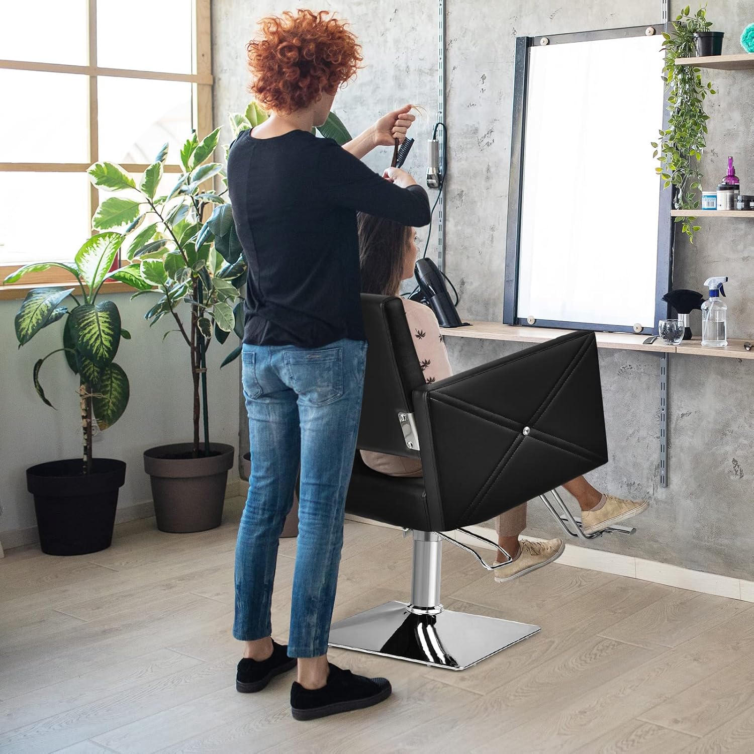 Poltrona da Barbiere con Altezza Regolabile, Sedia da Barbiere Girevole a 360°, con Pompa Idraulica Pesante, Capacità di Carico 150 kg - 2