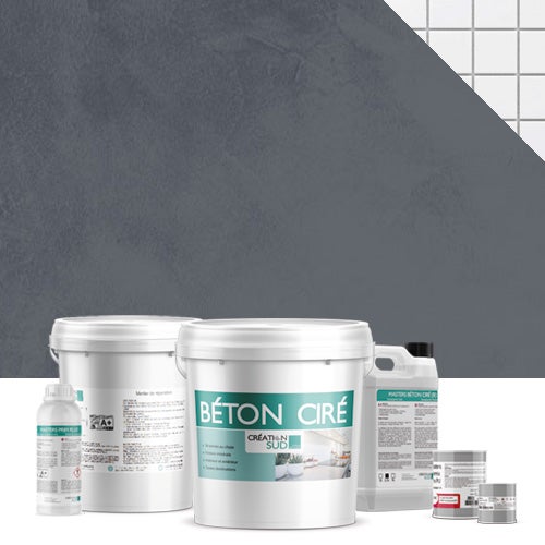 Béton ciré sur carrelage (sols et murs) - Kit complet 5m² (2 couches) - Finition : Mat - Teinte : Graphite - CREATION SUD