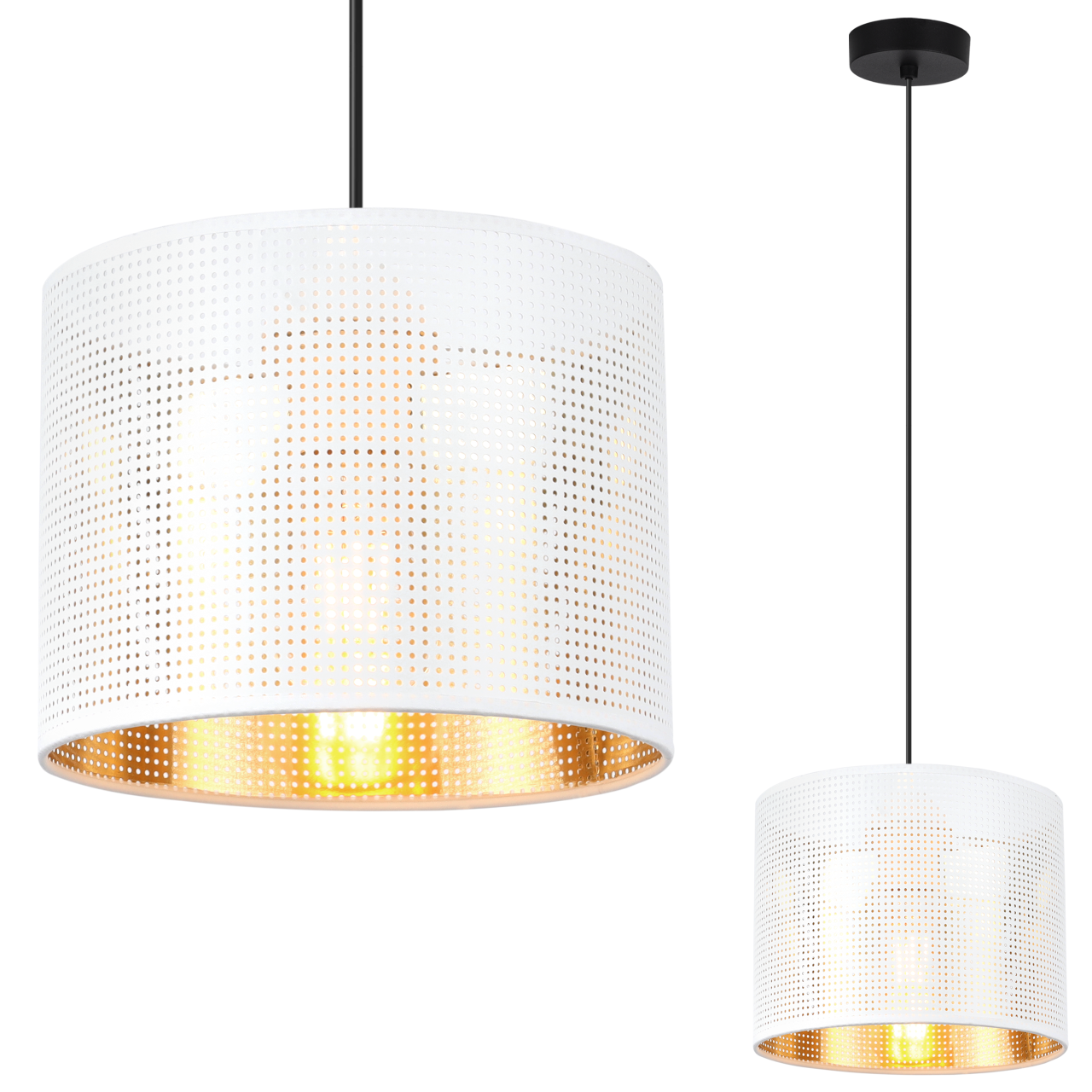 Lampa sufitowa wisząca Asti czarna glamour 1xE27 abażur okrągły 20cm biały/złoty Light Home LH