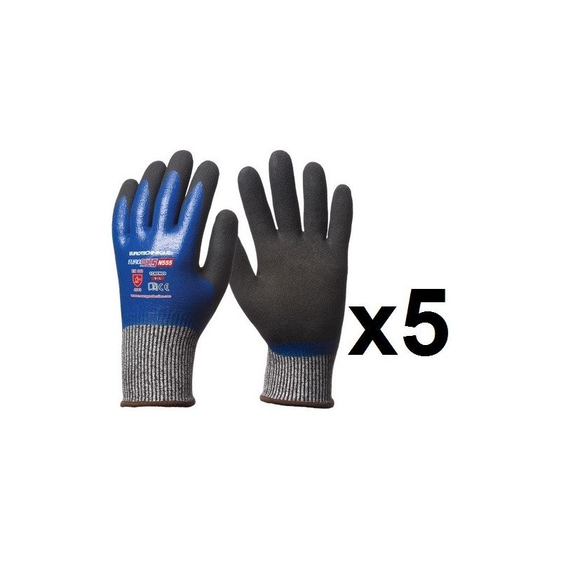 5 paires de gants HPPE double enduction nitrile tout enduit N555 ...