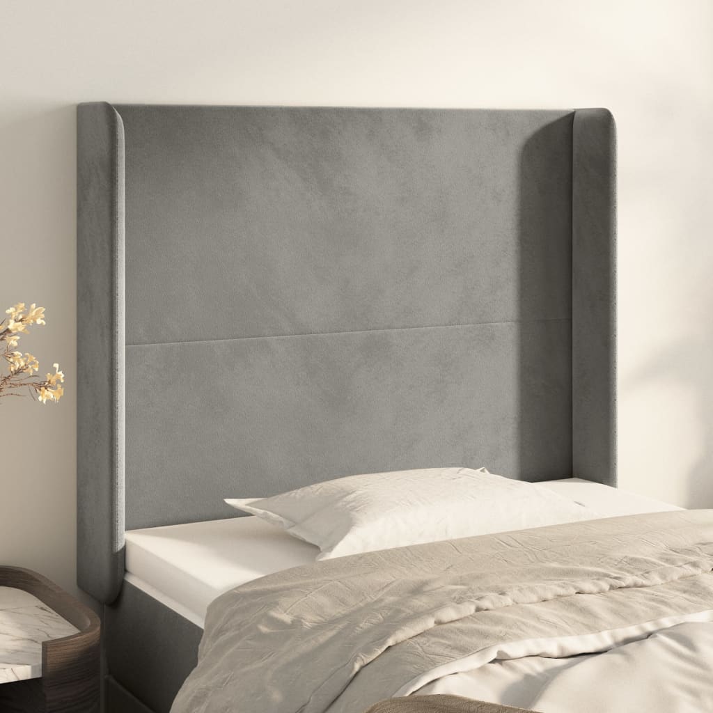 Tête De Lit Avec Oreilles Velours Gris Clair - 93x16x118/128 Cm - Neuve