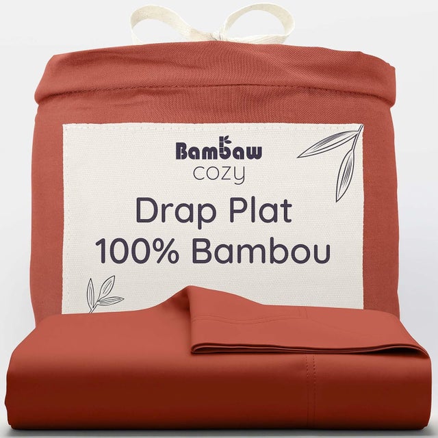 Drap Plat en Bambou 240x290 cm, Drap Anti Acarien Doux, Linge de Lit Bambou Hypoallergénique et Respirant, Linge Lit Deux Personnes, Certifié Oeko-Tex