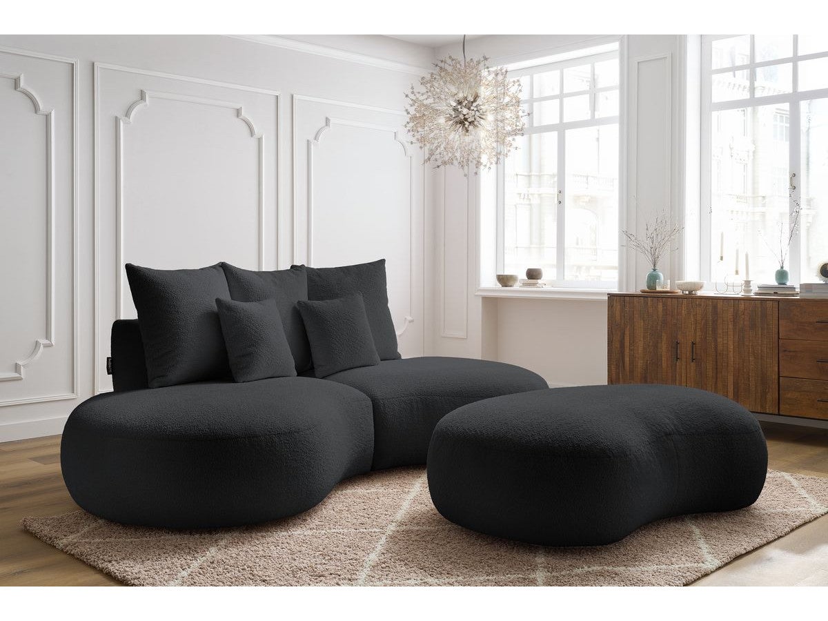 BOBOCHIC Canapé droit fixe 3 places SAINT-GERMAIN tissu bouclette avec pouf Gris foncé - 3