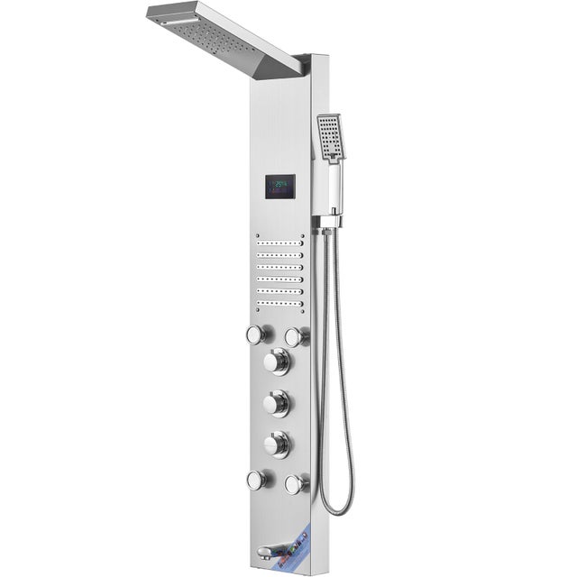 Colonne de douche SucceBuy Système de panneau de douche 6 modes Tour hydroélectrique LED avec pluie, cascade, 5 jets de massage, bec de baignoire