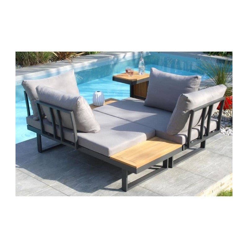 Salotto da giardino 4 posti in legno di acacia e alluminio antracite TOKYO - DCB GARDEN - 4