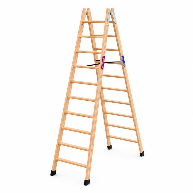 Escalera Tijera Doble Acceso Madera TM-DA con 10 Peldaños por cada lado