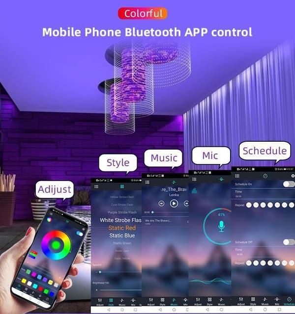 Guirlande lumineuse LED 20m Bluetooth RGB multicolore, bande lumineuse ...