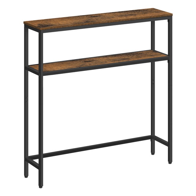 Console pour Couloir, Table de Salon Fine à 2 Niveaux, 20 x 80 x 80 cm, Table d’Appoint avec 2 Étagères, Marron Rustique et Noir d'Encre