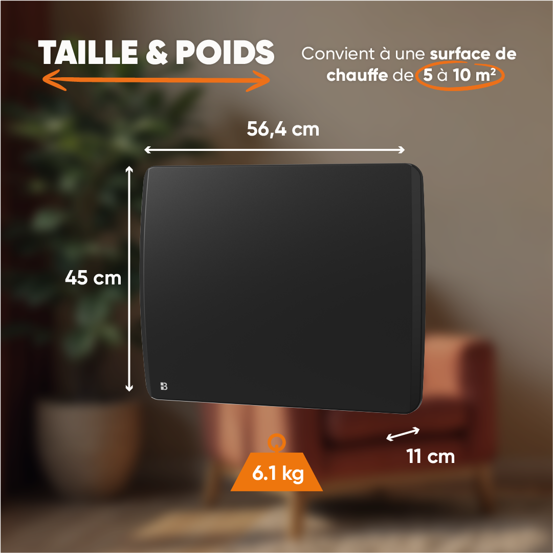 Radiateur électrique fixe à inertie sèche céramique 1000W Bestherm ARIA horizontal noir - 5