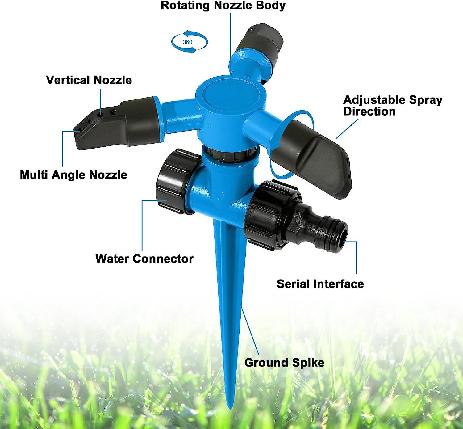 Arroseur de jardin de pelouse,arroseur de jardin de rotation de 360 ​​degrés pour la cour,grande surface, système d'arrosage d'eau de jardin réglable - 3