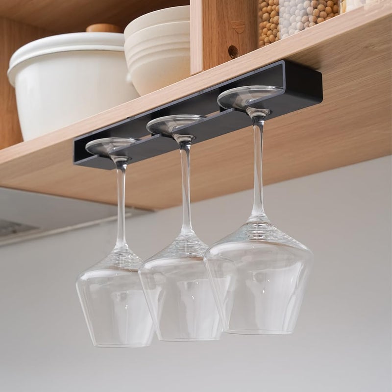 Zestaw 2 wiszących stojaków na kieliszki do wina do kampera, kuchni, baru, restauracji, kolor czarny