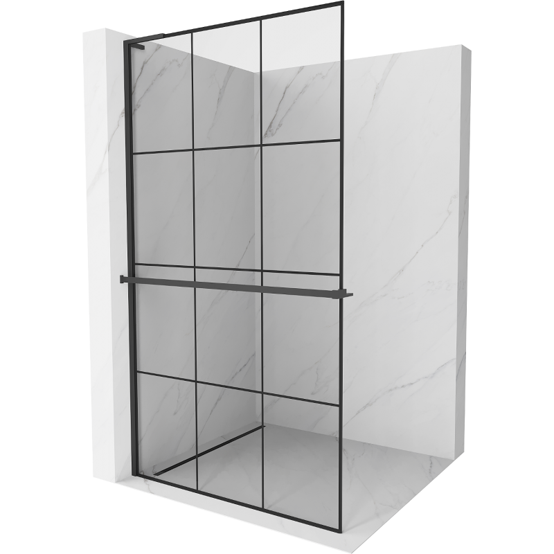 Mexen Kioto+ L ścianka prysznicowa z półką Walk-in 100 x 200 cm, czarna kratka, czarna - 800-100-123-70-77