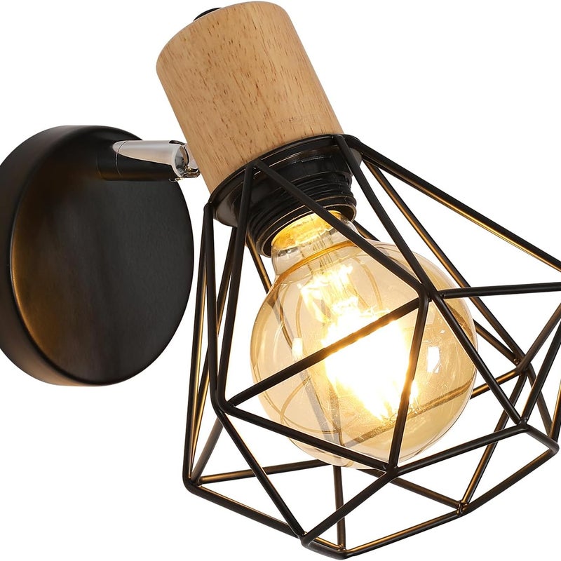 Przemysłowy kinkiet w stylu vintage obrotowy o wykonany z drewna lampa w klatce z metalu i czarnego żelaza do sypialni korytarza salonu Max