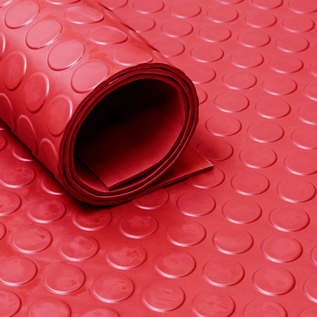 Alfombra de goma en rollo 3 mm abotonada rojo - ancho 120 cm - inodoro - por metro lineal