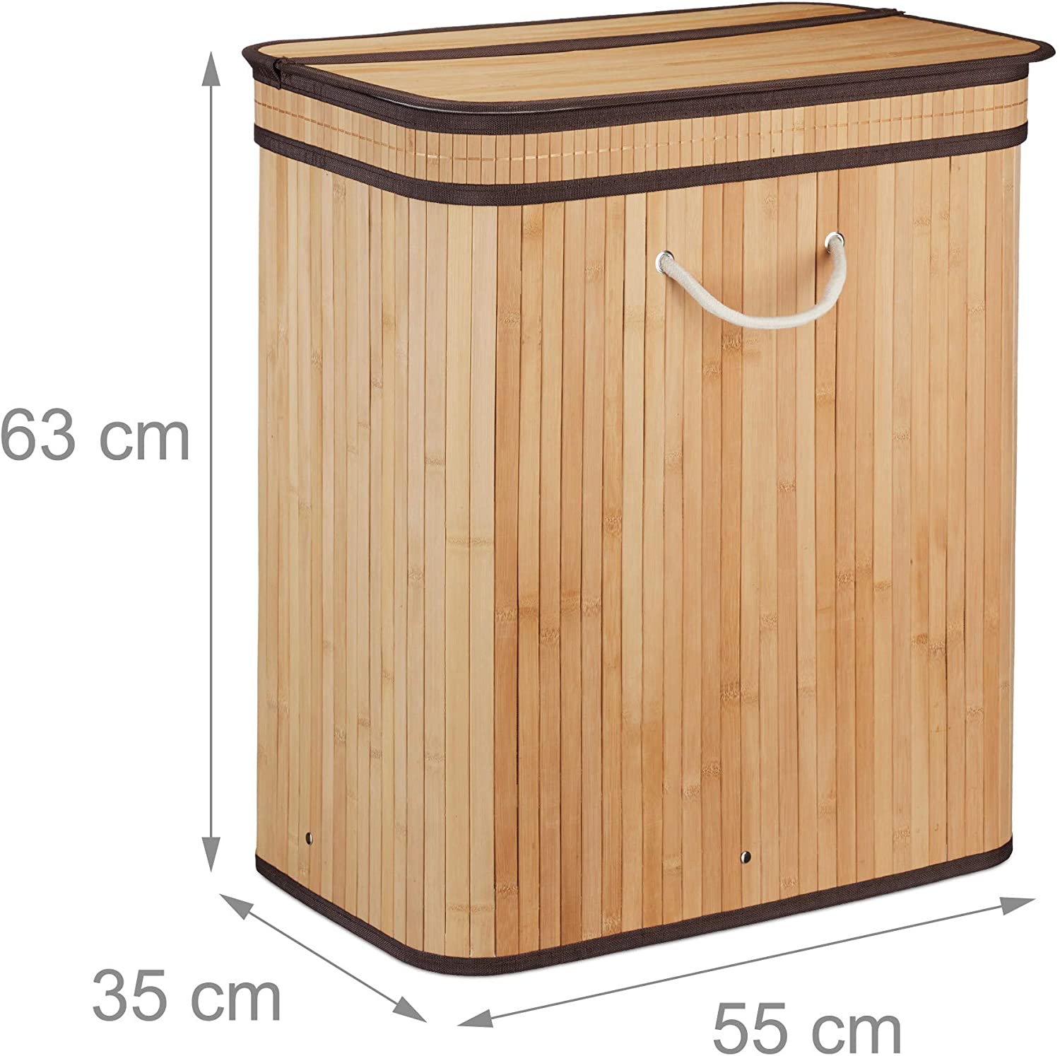 Cesto para ropa con tapa 2 compartimentos 72 litros bambú 13_0001910