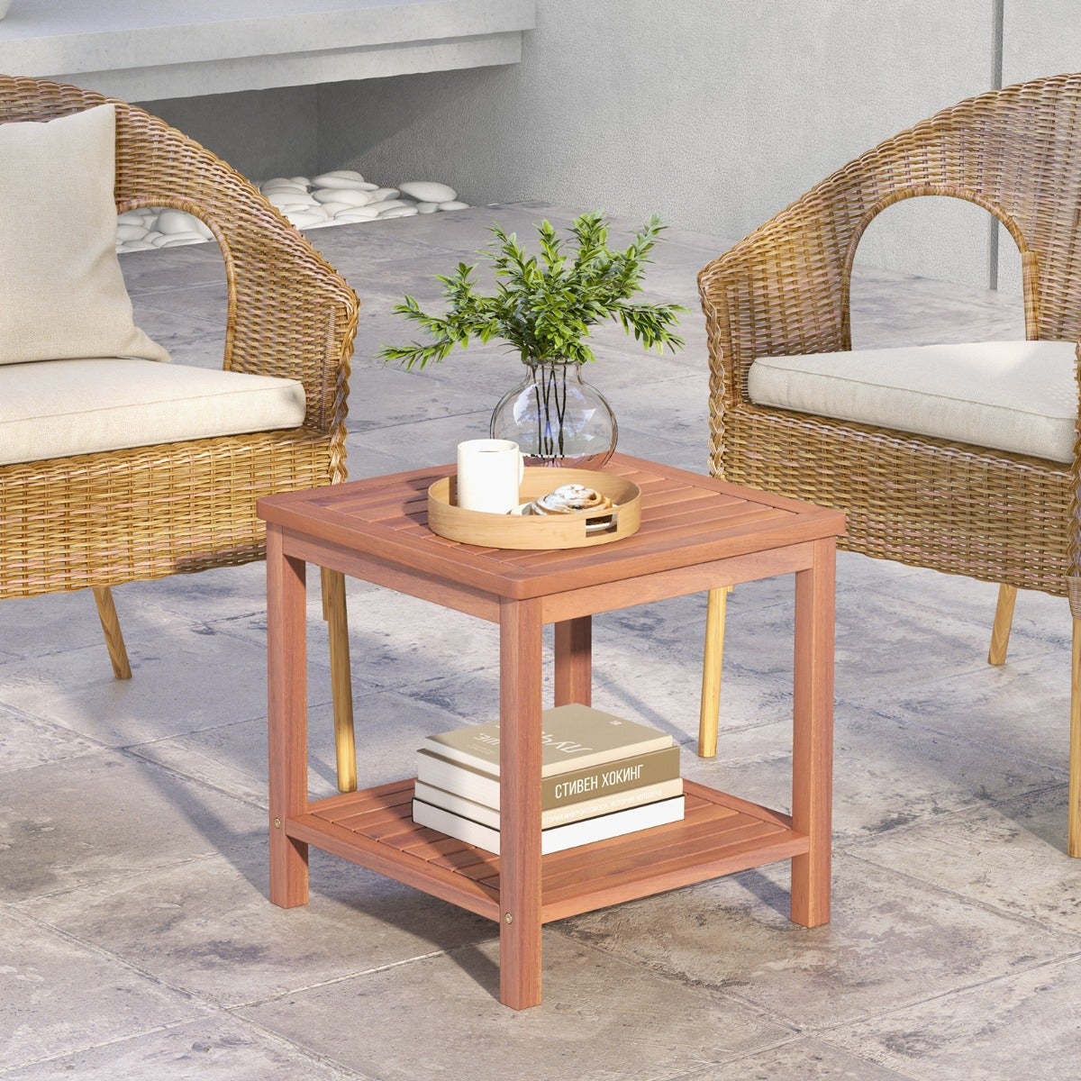 Table D'appoint 2 Niveaux 60x30x58 Cm – Style Bois Blanc – Pour Canapé, Chevet, Salon – Jusqu'à 25 Kg