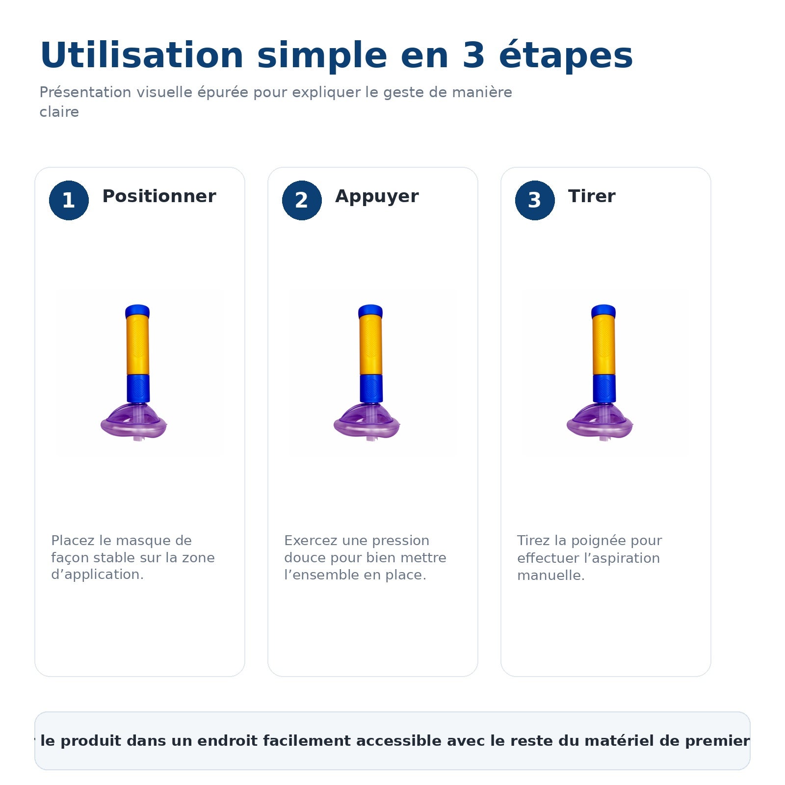 Dispositif de premiers secours à aspiration manuelle avec poignée ergonomique, 2 masques souples et tube d’ouverture - 6