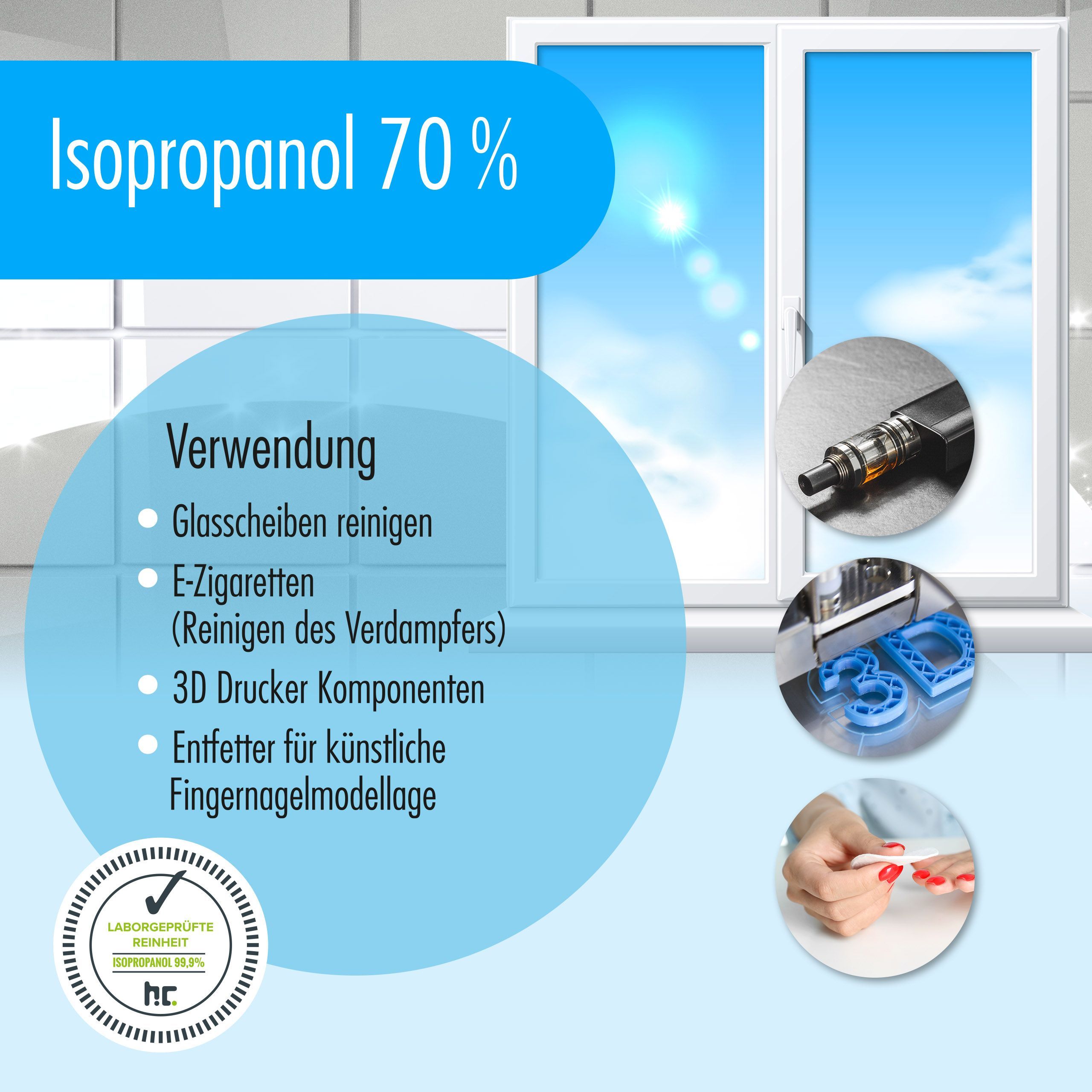 1 x Alcool isopropylique 70% Höfer Chemie® en bouteille de 1 L - 4