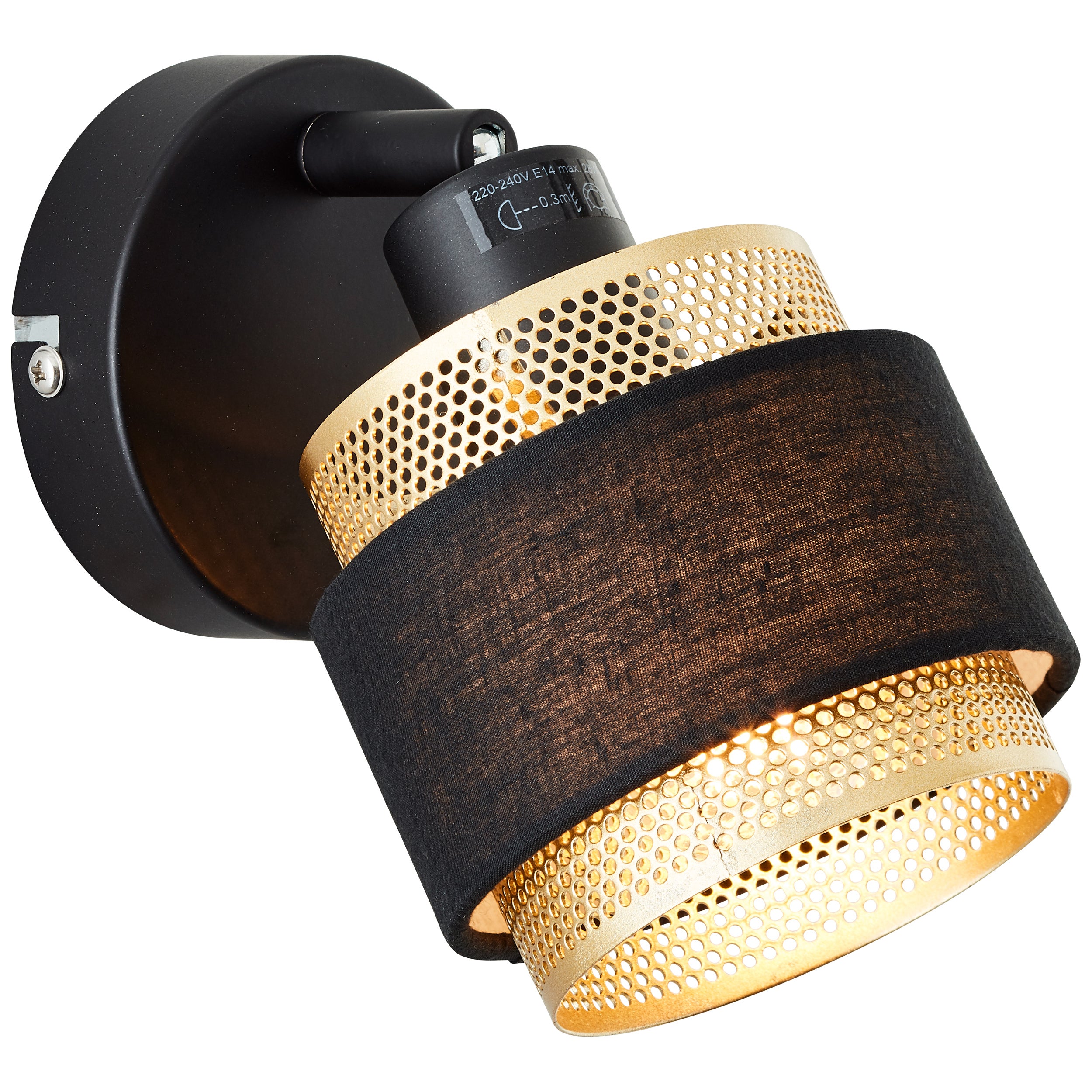 Brilliant Lamp Grove spot ścienny czarny złoty metal/czarne drewno 1x D45, E14, 28 W - 3