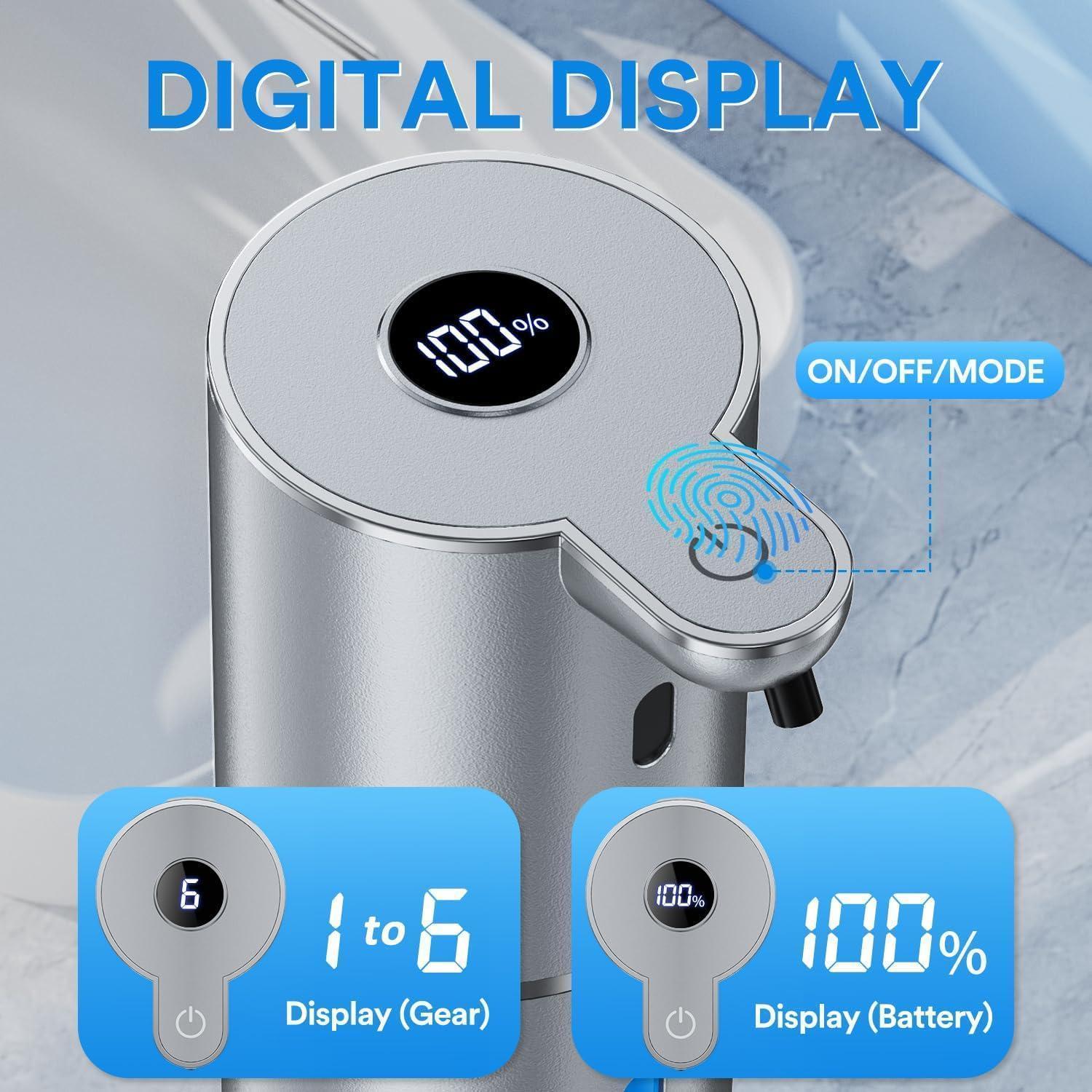 Distributeur Savon Liquide Moussant Automatique 380ml Argent Écran ...