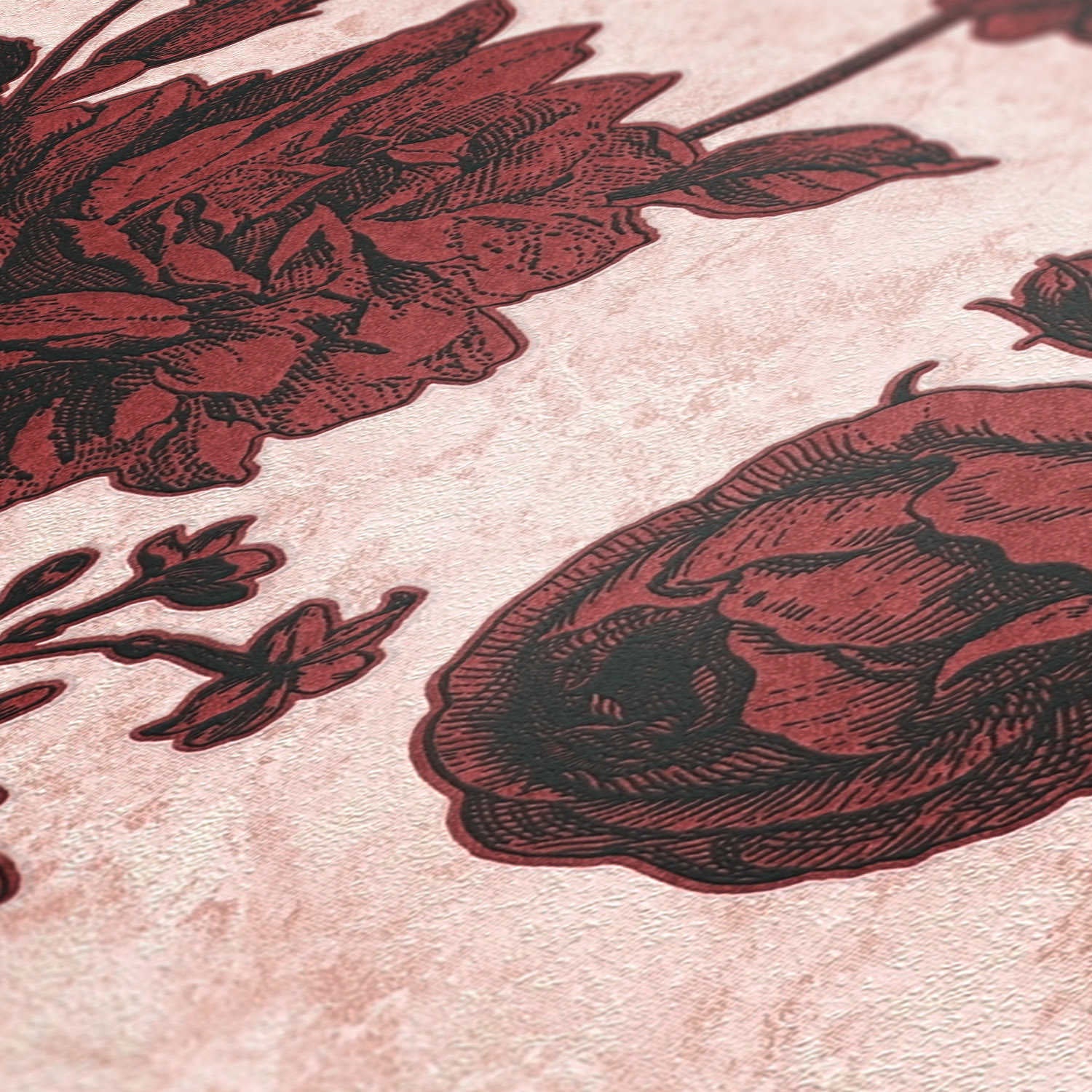 Papel pintado floral TADESSI Lenni M1-No.1841, papel pintado floral natural no tejido rojo y rosa para sala de estar, dormitorio o cocina - 5