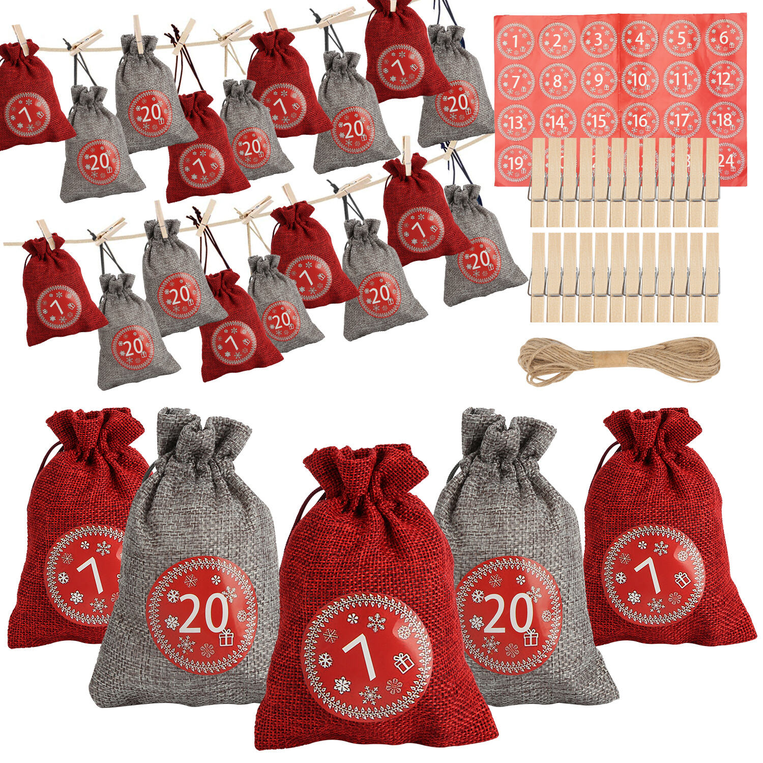 Sachets en Jute pour Calendrier de l'Avent à Remplir,Jute Pochettes