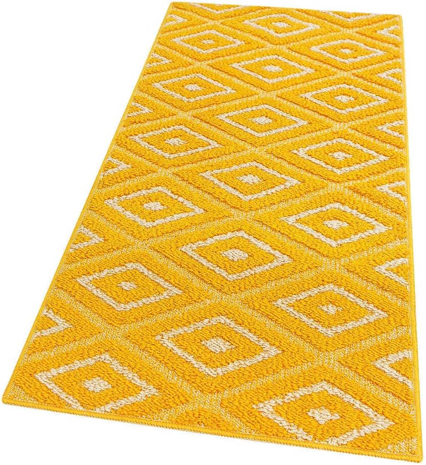 Dywan Kuchenny 50x40 cm Antypoślizgowa 100% Made in Italy Zmywalny Nowoczesny Trójwymiarowe Romby Żółty