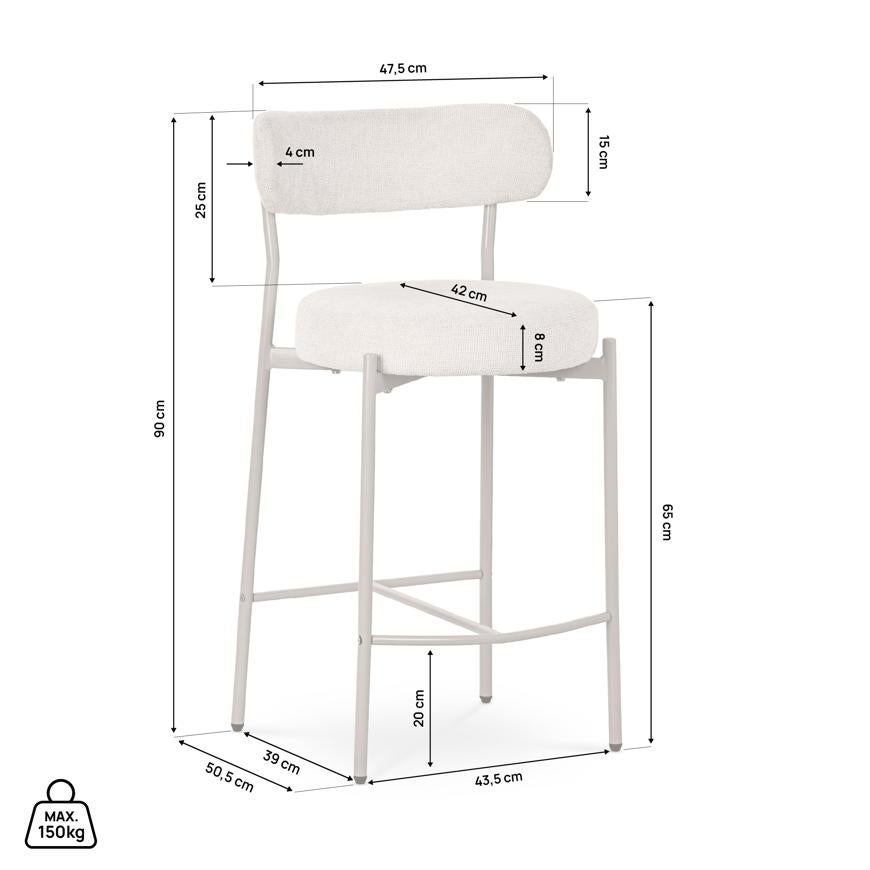 Juego de 2 taburetes de bar GABY color beige en chenilla de estilo contemporáneo - 5