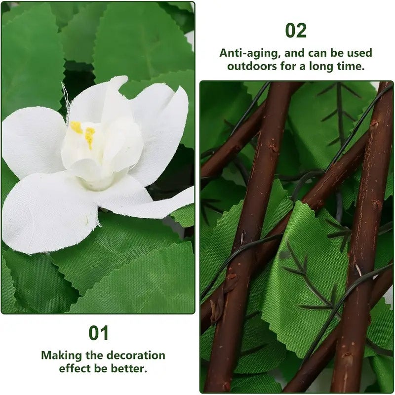 Vedação de Plantas Artificiais de 40 cm - Hera e Orquídeas Realistas com Flores Brancas, Proteção UV, Decoração de Áreas Exteriores para Jardim - 4