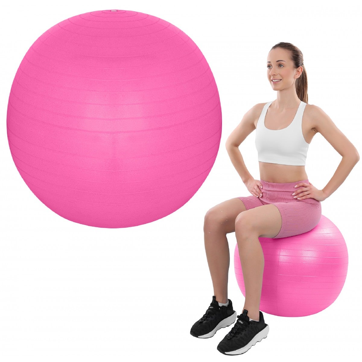 Piłka gimnastyczna do ćwiczeń fitness 65 cm antiburst z pompką różowa