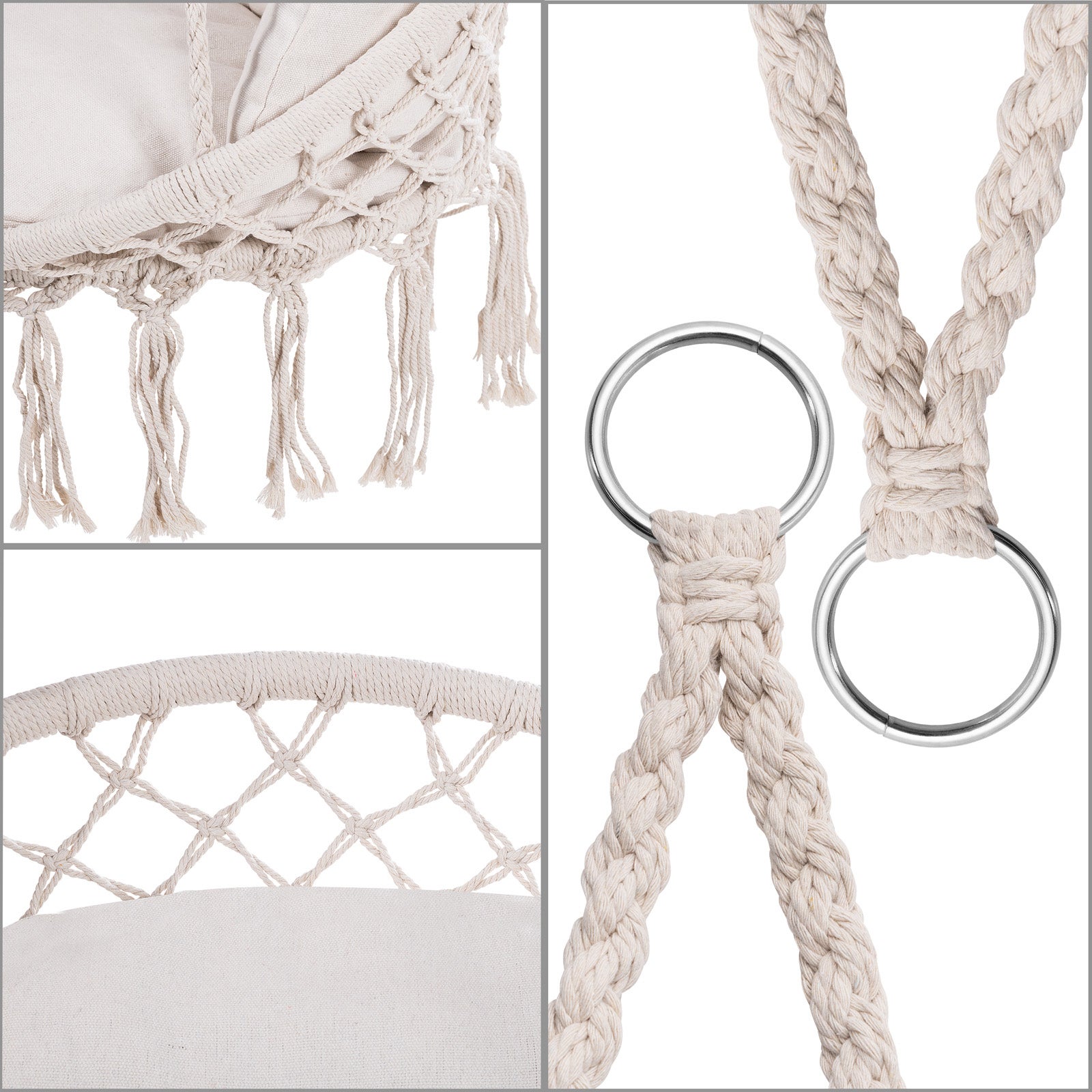 DETEX® Fauteuil suspendu avec coussins crème hamac extérieur chaise suspendue balancelle relax jardin capacité 150 kg fauteuil de lecture - 5