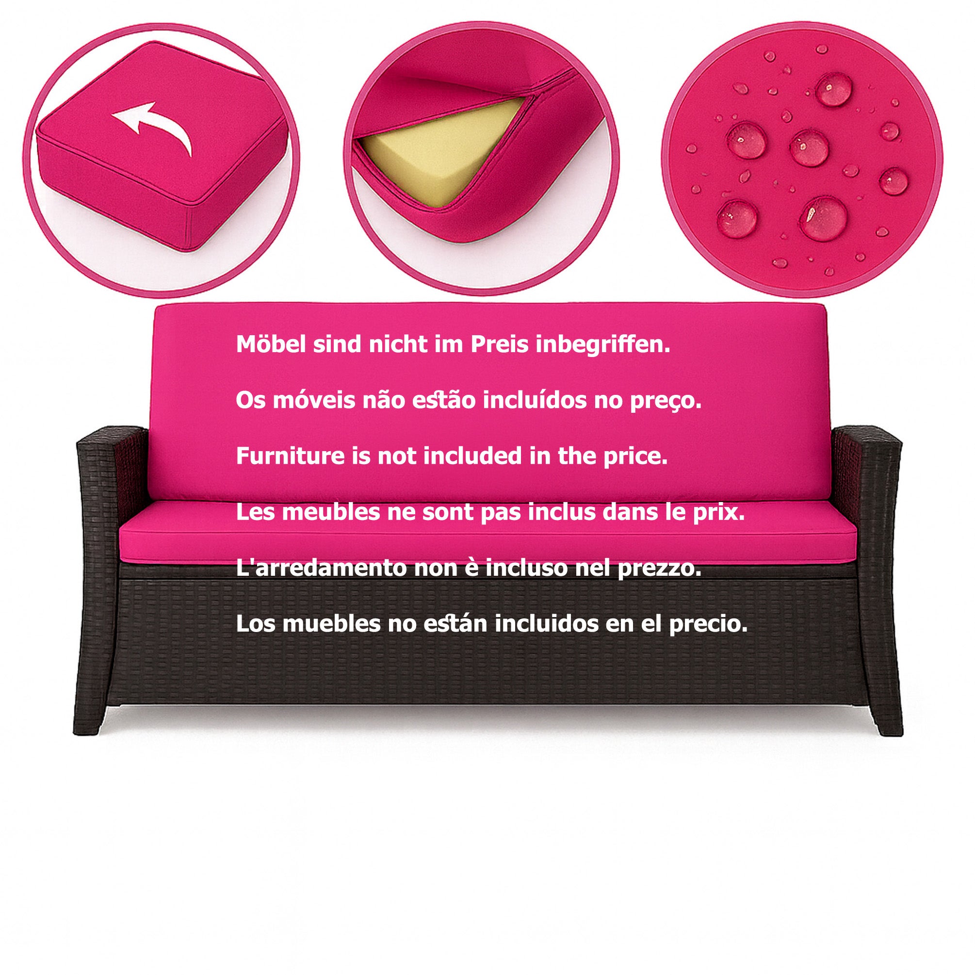 Poduszka ogrodowa na sofę rattanową 170x50x50cm poduszka na meble rattanowe różowa, poduszka na balkon taras, poduszki na meble ogrodowe - 2